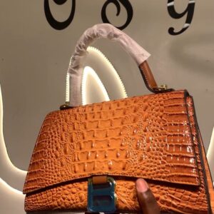 Croc-Embossed Top-Handle Handbag