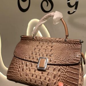 Nude Croc-Embossed Top-Handle Satchel