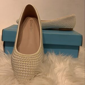 Ivory Pearl-Encrusted Flat Shoes