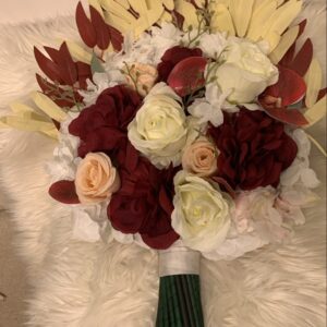 Burgundy & Cream Boho Palm Fan Bridal Bouquet