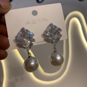 Geometric Crystal & Lustrous Drop Earrings